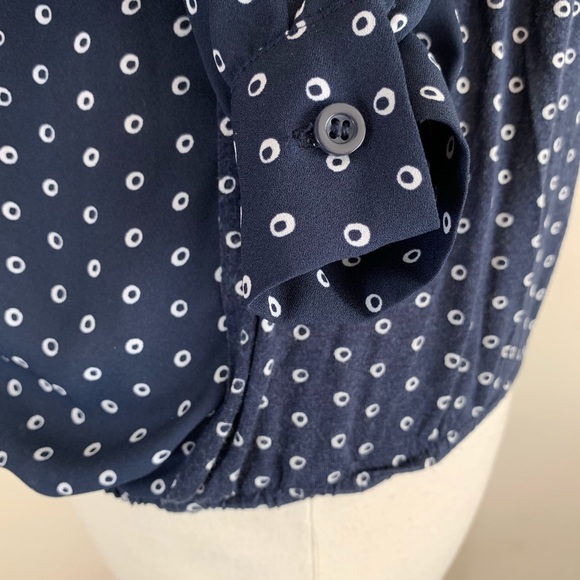 LOFT Sz Medium Navy White Blouse Polka Dot - Picture 5 of 9